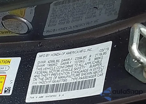 2019 Honda Accord Lx from USA, damaged, VIN 1HGCV1F10KA077065